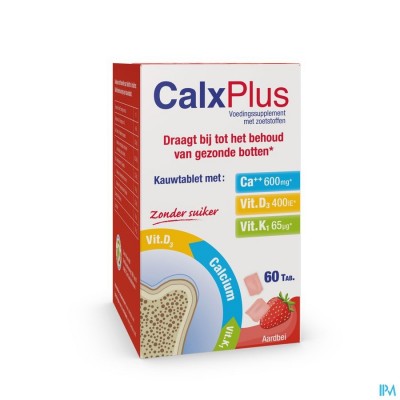 CALXPLUS AARDBEI KAUWTABL 60